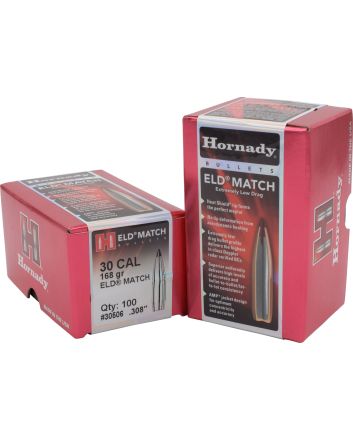 Hornady 30506 ELD Match30 Cal .308 168 gr Extremely Low Drag Match 100 Per Box/ 15 Case