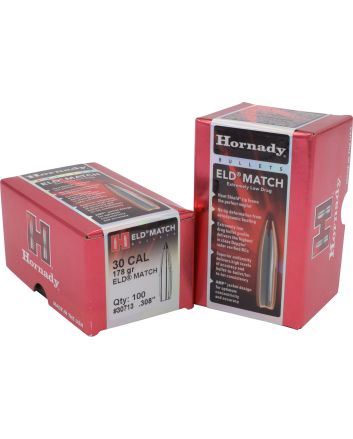 Hornady 30713 ELD Match30 Cal .308 178 gr Extremely Low Drag Match 100 Per Box/ 15 Case