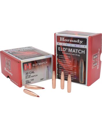 Hornady 30904 ELD Match30 Cal .308 225 gr Extremely Low Drag Match 100 Per Box/ 15 Case