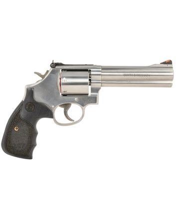 Smith &amp; Wesson 150854 Model 686 Plus 38 S&amp;W Spl +P, 357 Mag 7rd 5" Stainless Steel Barrel &amp; Cylinder Satin Stainless Steel Frame with Black &amp; Silver Custom Wood Grip &amp; Red Ramp Front Sight