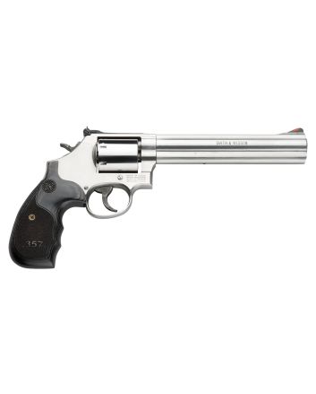 Smith &amp; Wesson 150855 Model 686 Plus 38 S&amp;W Spl +P, 357 Mag 7rd 7" Stainless Steel Barrel &amp; Cylinder Satin Stainless Steel Frame with Black &amp; Silver Custom Wood Grip &amp; Red Ramp Front Sight