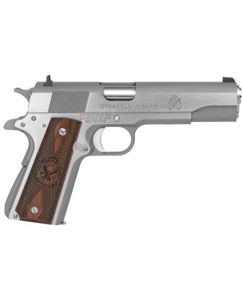Springfield Armory PB9151LCA 1911 Mil-Spec *CA Compliant 45 ACP 7+1, 5" Stainless Match Grade Steel Barrel, Serrated Stainless Steel Slide &amp; Frame w/Beavertail, Crossed Cannon Cocobolo Grip