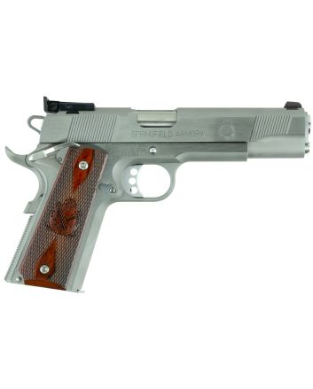 Springfield Armory PI9132LCA 1911 Loaded Target *CA Complaint 45 ACP 7+1, 5" Stainless Match Grade Stainless Barrel, Serrated Slide &amp; Steel Frame w/Beavertail, Crossed Cannon Cocobolo Grip