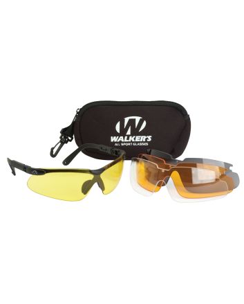 Walker's GWPASG4L2 Sport Glasses Combo Adult Clear/Smoke Gray/Amber/Yellow Lens Polycarbonate Black Frame