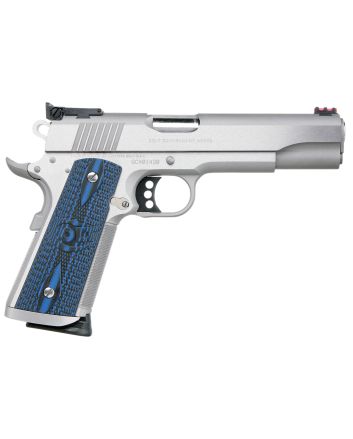 Colt Mfg O5072XE Gold Cup Trophy 9mm Luger 9+1 5" Steel Barrel,Stainless Steel Serrated Slide &amp; Frame w/Beavertail, Competition Blue G10 Grips, Ambidextrous