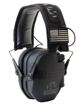 Walker's GWPRSEMPAT Razor Patriot Slim Electronic Muff 23 dB Over the Head Black w/Flag Patch Polymer