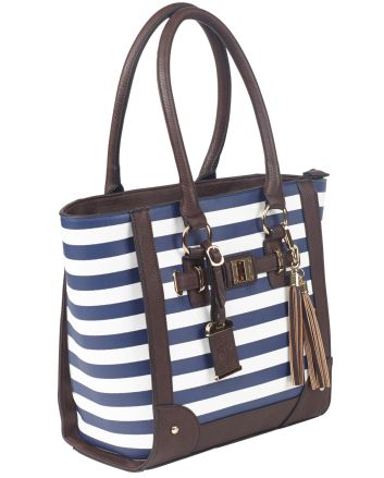 Bulldog BDP050 Tote Purse w/Holster Navy Stripe Leather Most Sm Pistols &amp; Revolvers Right Hand