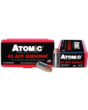 Atomic Ammunition 00439 Pistol Subsonic 45ACP 250gr Bonded Match Hollow Point 50 Per Box/10 Case