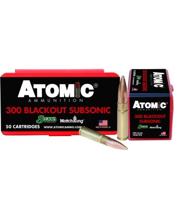 Atomic Ammunition 00465 Rifle Subsonic 300 Blackout 220 gr Hollow Point Boat Tail 50 Per Box/ 10 Case