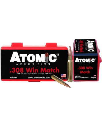 Atomic Ammunition 00426 Rifle Match 308Win 168gr Hollow Point Boat Tail 50 Per Box/10 Case