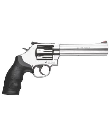 Smith &amp; Wesson 164198 Model 686 Plus 357 Mag or 38 S&amp;W Spl +PStainless Steel 6" Barrel &amp; 7rd Cylinder, Satin Stainless Steel L-Frame, Red Ramp Front/White Outline Rear Sights, Internal Lock