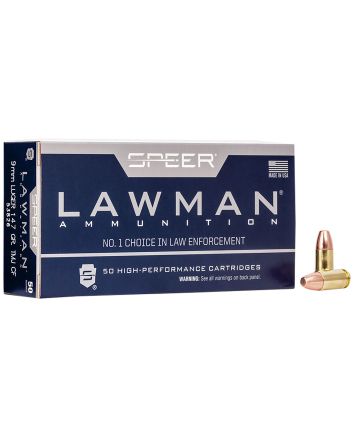 Speer 53826 Lawman Training Clean-Fire 9mmLuger 147gr Total Metal Jacket Flat Nose 50 Per Box/20 Case