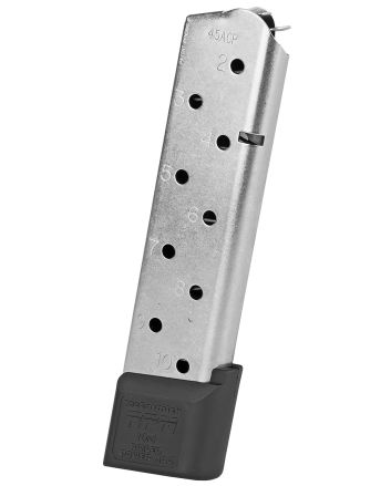 CMC Products 17150 Power Mag Railed 10rd 45 ACP Fits 1911 Government Stainless Steel w/ Black Base Pad