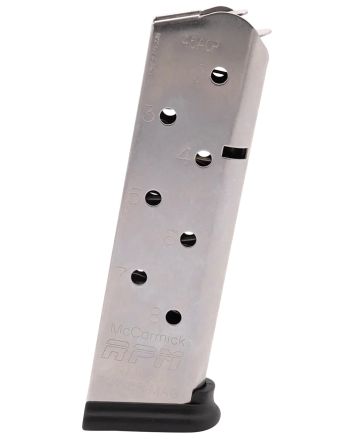 CMC Products 17130 Power Mag Railed 8rd 45 ACP Fits 1911 Government Stainless Steel w/ Black Base Pad