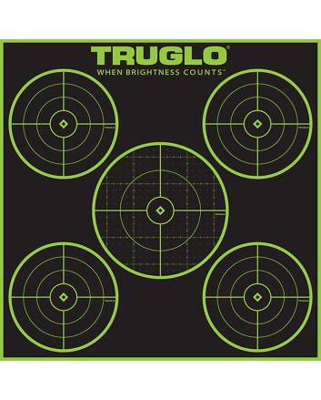 TruGlo TG11A12 Tru-See 5-Bull Target Self-Adhesive Heavy Paper Black/Green 12"x12" 5-Bullseye 12 Pack