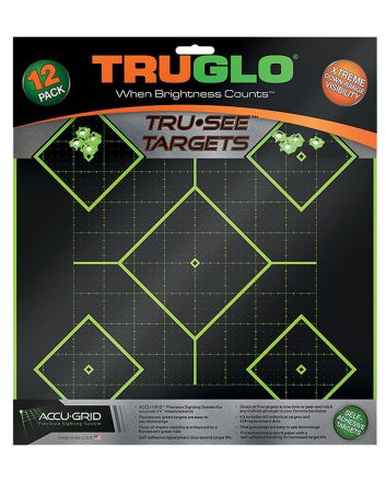 TruGlo TG14A12 Tru-See 5- Diamond Target Self-Adhesive Heavy Paper Black/Green 12"x12" 12 Pack