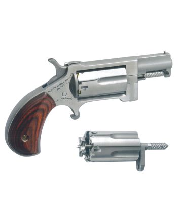 North American Arms SWC Sidewinder22 LR or 22 WMR Caliber with 1.50" Barrel, 5rd Capacity Cylinder, Overall Stainless Steel Finish &amp; Rosewood Birdshead Grip Includes Cylinder