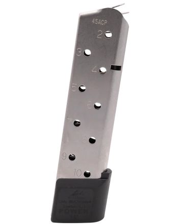 CMC Products 15150 Power Mag10rd 45 ACP Fits 1911 Government Stainless Steel w/ Black Base Pad