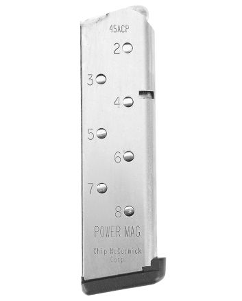 CMC Products 14131 Power Mag8rd 45 ACP Fits 1911 Government Stainless Steel w/ Black Base Pad