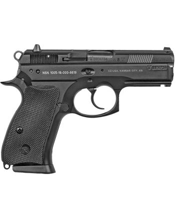 CZ-USA 01199 P-01 Compact Compact Frame 9mm Luger 10+1, 3.75" Blued Steel Barrel, Black Serrated Steel Slide, Black Polycoat Aluminum Frame w/Beavertail, Black Rubber Grip