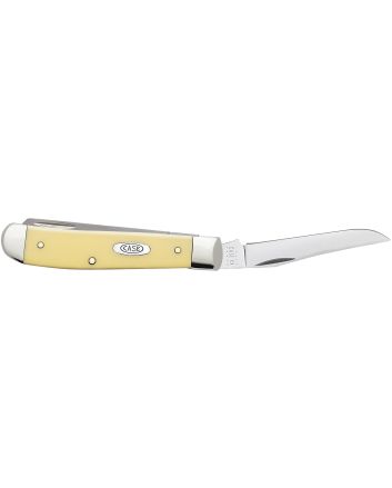 Case 00029 TrapperMini 2.70"/2.75" Folding Clip Point/Spey Plain Tumble Polish Chrome Vanadium Steel Blade/Smooth Yellow Synthetic Handle