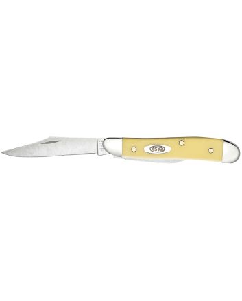 Case 00030 Peanut2.10"/1.53" Folding Clip/Pen Plain Tumble Polish Chrome Vanadium Blade/Smooth Yellow Synthetic Handle