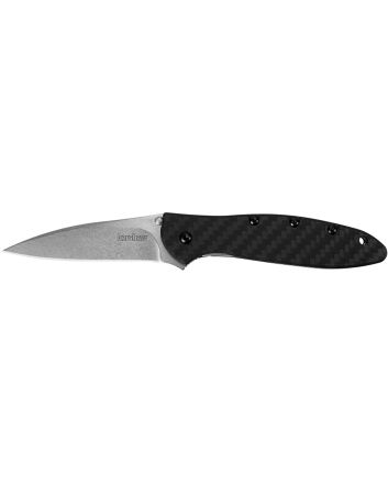 Kershaw 1660CF Leek3" Folding Drop Point Plain Stonewashed CPM 154 SS Blade Black Carbon Fiber Handle Includes Pocket Clip