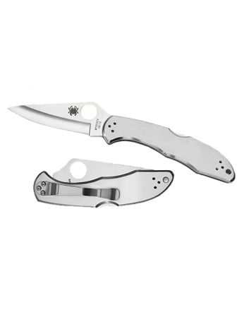 Spyderco C11P Delica 42.95" Folding Drop Point Plain VG-10 SS Blade/ Stainless Steel Handle Includes Pocket Clip