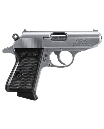 Walther Arms 4796001 PPK380 ACP 6+1 3.30" Stainless Steel Barrel, Matte Stainless Serrated Zinc Alloy Slide, Stainless Aluminum Frame w/Beavertail, Black Polymer Grip, Manual Thumb Safety