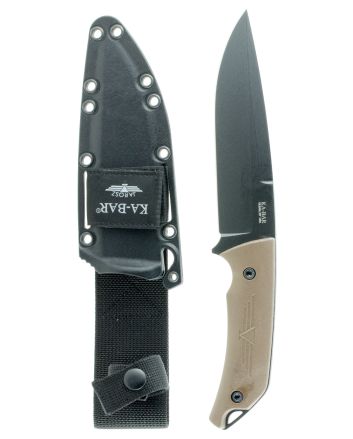Ka-Bar 7503 Jarosz Turok 6.25" Fixed Clip Point Plain Black 1095 Cro-Van Blade, Brown Ultramid Handle, Includes Sheath