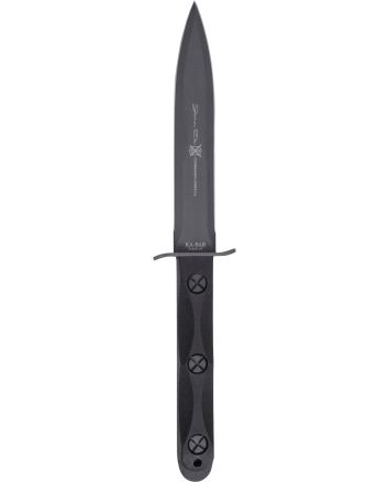 Ka-Bar EK44 Ek Model 4 6.63" Fixed Double Edge Spear Point Plain Stonewashed 1095 Cro-Van Blade, Black GRN Handle, Includes Sheath