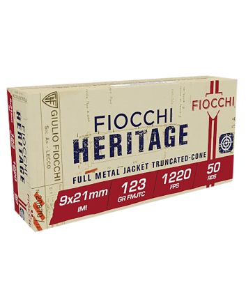 Fiocchi 9X21 Heritage9x21mmIMI 123gr Full Metal Jacket Truncated Cone 50 Per Box/20 Case