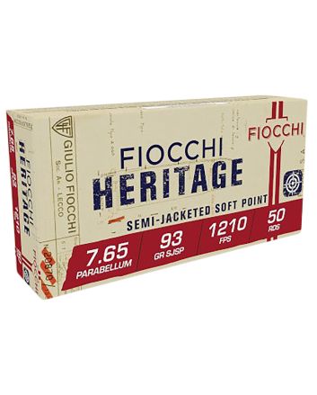 Fiocchi 765B Heritage7.65x21mmParabellum 93gr Semi Jacketed Soft Point 50 Per Box/20 Case