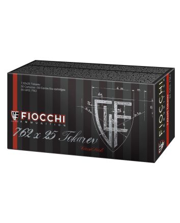 Fiocchi 762TOK Heritage7.62x25mmTokarev 88gr Full Metal Jacket 50 Per Box/20 Case