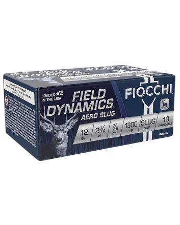 Fiocchi 12LESLUG Field Dynamics Aero 12Gauge 2.75" 7/8oz RifledSlug Shot 10 Per Box/25 Case