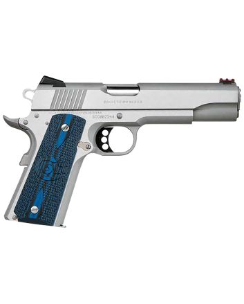 Colt Mfg O1072CCS Competition Government 9mm Luger 9+1 5" Stainless National Match Barrel, Stainless Steel Serrated Slide &amp; Frame w/Beavertail, Checkered Blue G10 Grip, Ambidextrous