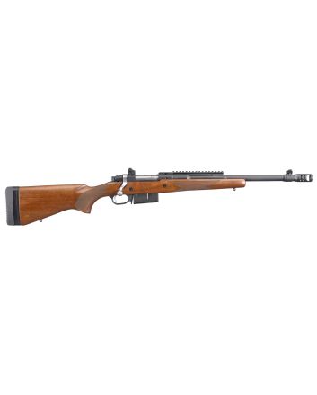 Ruger 6837 Scout450 Bushmaster 4+1 16.10" Barrel With Hybrid Muzzle Brake, Matte Black Alloy Steel, American WalnutStock, Optics Ready