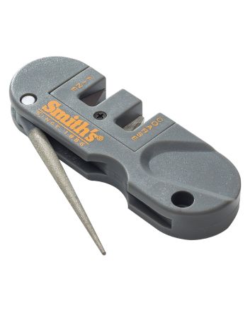 Smiths Products PP1 Pocket Pal Knife Sharpener Hand Held Fine, Medium, Coarse Carbide, Ceramic, Diamond Sharpener Plastic Handle Gray