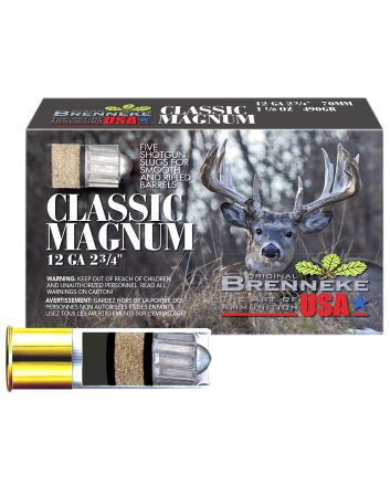Brenneke SL122CLM Classic Magnum12Gauge 2.75" 1 1/8oz Slug Shot 5 Per Box/50 Case
