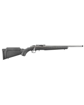 Ruger 8351 American RimfireFull Size 22 LR 10+1 18" Satin Stainless Threaded Barrel, Satin Stainless Scope Rail Receiver, Black Synthetic Adjustable Stock, Right Hand