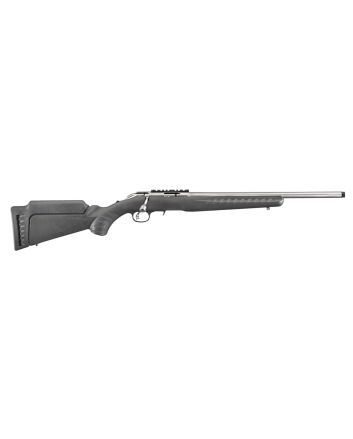 Ruger 8353 American RimfireFull Size 17 HMR 9+1 18" Satin Stainless Threaded Barrel, Satin Stainless Scope Rail Receiver,Black Synthetic Adjustable Stock, Right Hand
