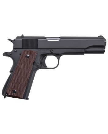 Auto-Ordnance 1911BKO9 1911 A1 GI Spec 9mm Luger 9+1, 5" Stainless Steel Barrel, Matte Black Serrated Carbon Steel Slide &amp; Frame w/Beavertail, Brown Checkered Polymer Grip