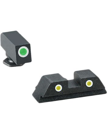 AmeriGlo GL115 Classic Tritium Sight Set for GlockGreen Tritium White Outline Front Sight-Yellow Tritium White Outline Rear Sight