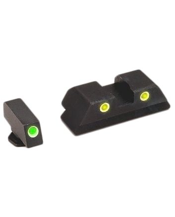 AmeriGlo GL121 Classic Tritium Sight Set for GlockGreen Tritium White Outline Front Sight-Yellow Tritium White Outline Rear Sight