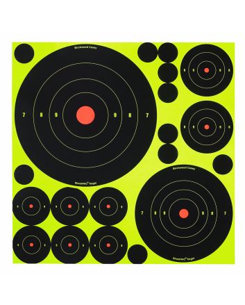 Birchwood Casey 34018 Shoot-N-C Reactive Target Variety Pack Self-Adhesive Paper Black/Yellow Bullseye 50 Pack