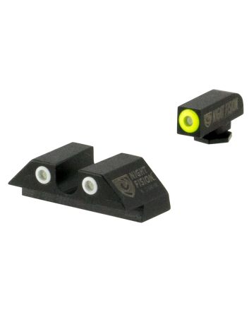 Night Fision GLK001007YGW Tritium Night Sights For GlockGreen Tritium Yellow Outline Front Sight- Green Tritium White Outline Rear Sight Glock 17/17L/19/22