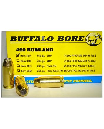Buffalo Bore Ammunition 35A20 Personal Defense Strictly Business 460Rowland 185gr Jacket Hollow Point 20 Per Box/12 Case