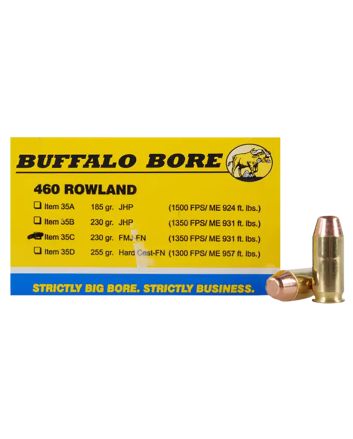 Buffalo Bore Ammunition 35C20 Personal Defense Strictly Business 460Rowland 230gr Full Metal Jacket Flat Nose 20 Per Box/12 Case