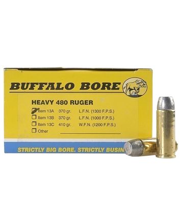 Buffalo Bore Ammunition 13A20 Heavy Strictly Business 480Ruger 370gr Lead Flat Nose 20 Per Box/12 Case