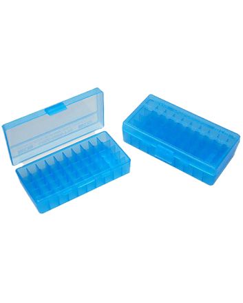 MTM Case-Gard P504524 Ammo Box Flip-Top Multi Caliber Handgun Clear Blue Polypropylene 50rd